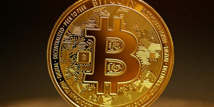 A single Bitcoin standing alone, representing solo Bitcoin mining